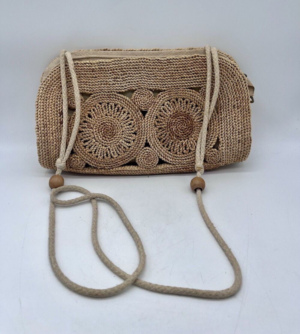 Woven Rattan Handbag Purse With Shoulder Strap Vintage